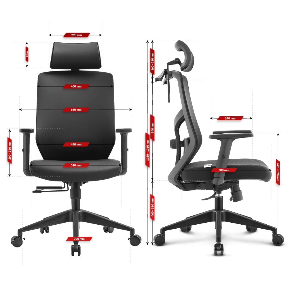 Fotel biurowy ergonomiczny obrotowy Hell's Chair HC- 1052 Czarny Ekoskóra silikonowa Premium
