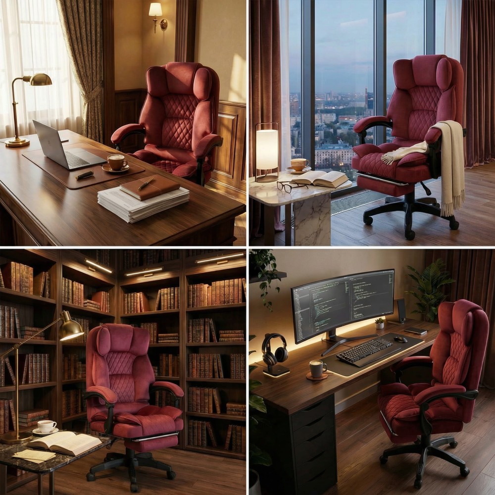 Fotel biurowy obrotowy Hell's Chair HC- 1031 Burgundowy Tkanina Welur