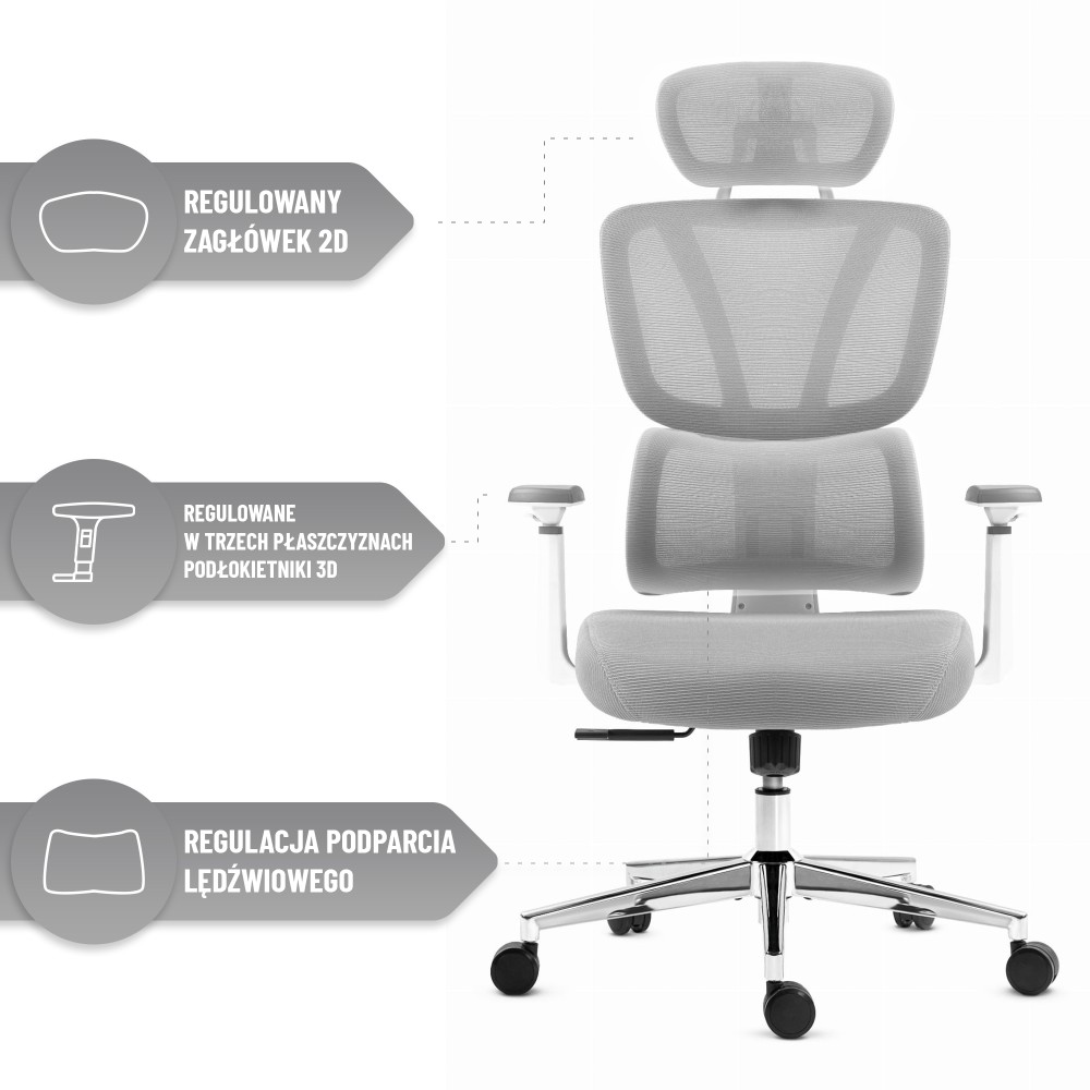 Fotel biurowy ergonomiczny obrotowy Hell's Chair HC- 1043 Szary Tkanina