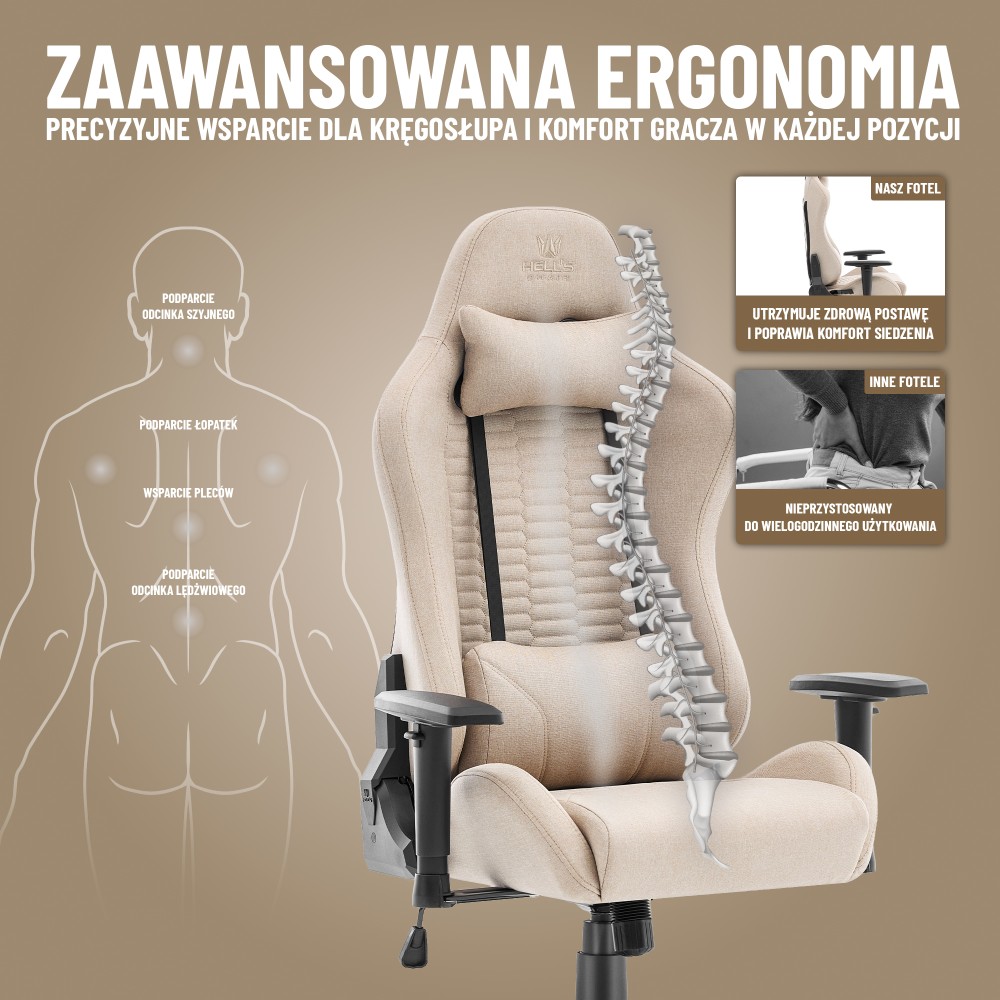 Fotel gamingowy Hell's Chair HC- 2000 Beige Black Beżowy Czarny