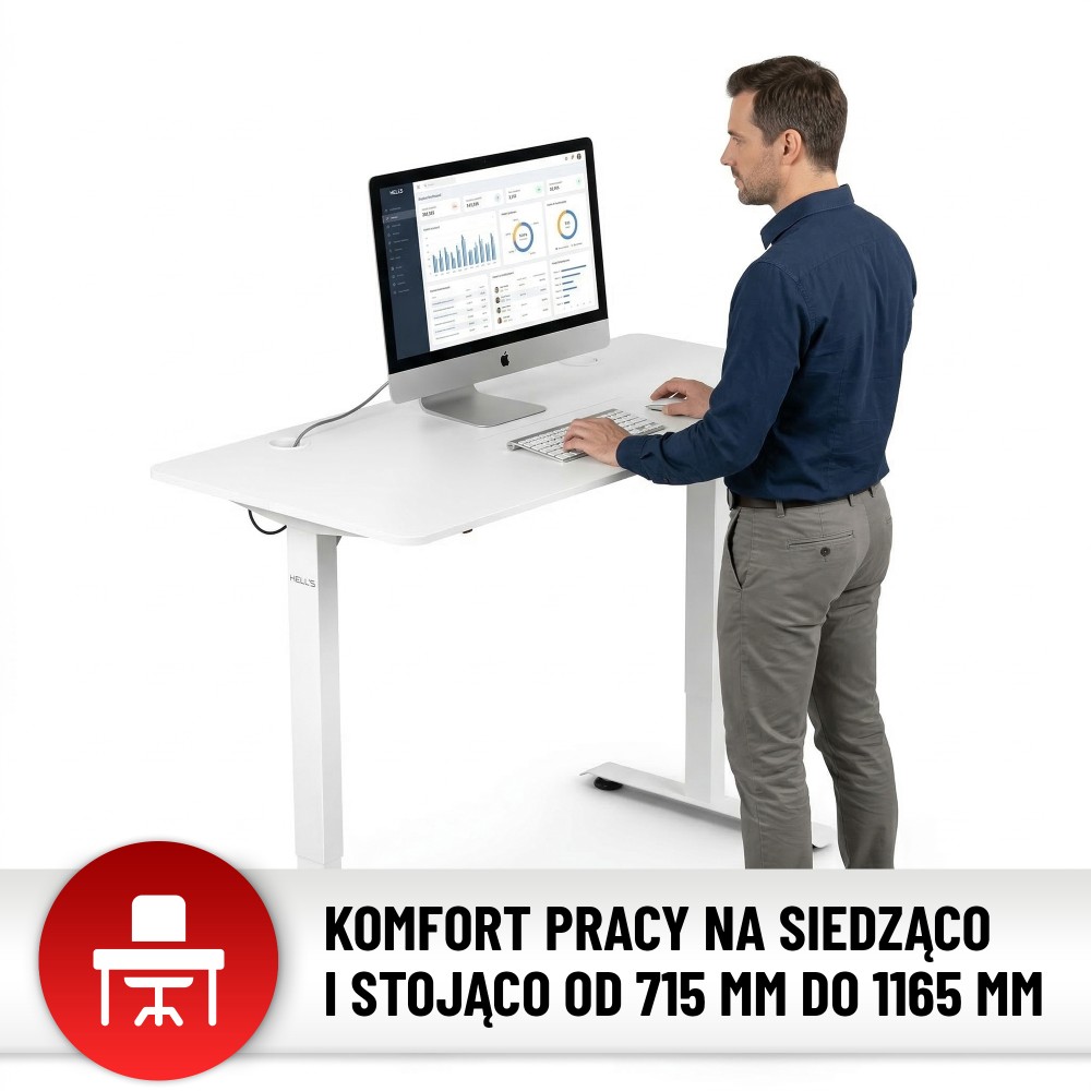 Biurko elektryczne z regulacją wysokości Hell's Chair White 140x70 cm