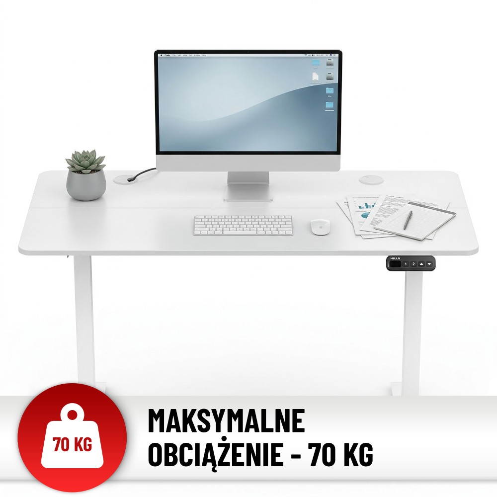 Biurko elektryczne z regulacją wysokości Hell's Chair White 140x70 cm