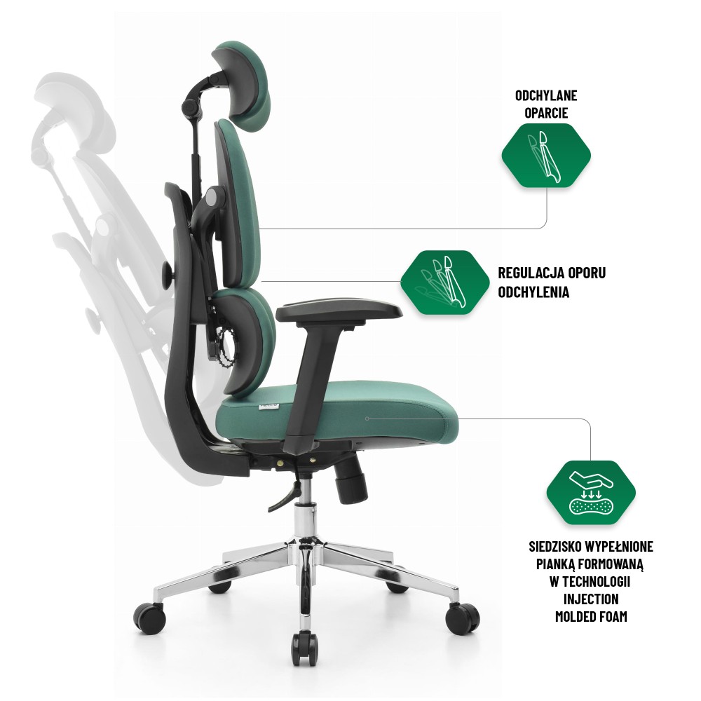 Fotel biurowy ergonomiczny obrotowy Hell's Chair HC- 1053 Green Zielony Tkanina