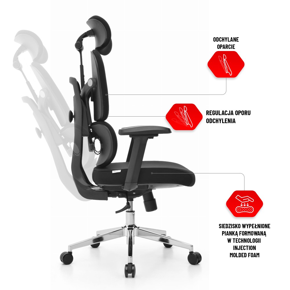 Fotel biurowy ergonomiczny obrotowy Hell's Chair HC- 1053 Czarny Tkanina