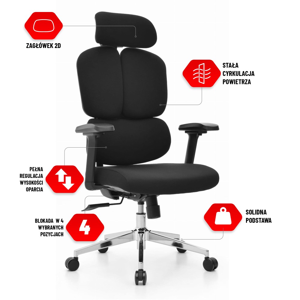 Fotel biurowy ergonomiczny obrotowy Hell's Chair HC- 1053 Czarny Tkanina
