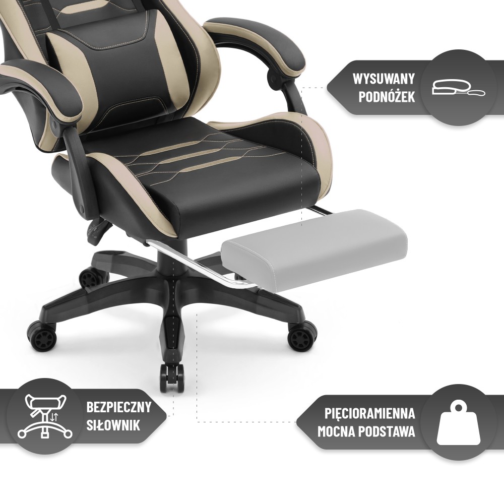 Fotel gamingowy Hell's Chair HC-1039 2.0 Black Beige Czarny Beżowy Tkanina
