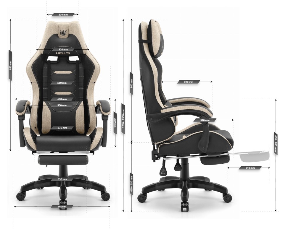 Fotel gamingowy Hell's Chair HC-1039 2.0 Black Beige Czarny Beżowy Tkanina