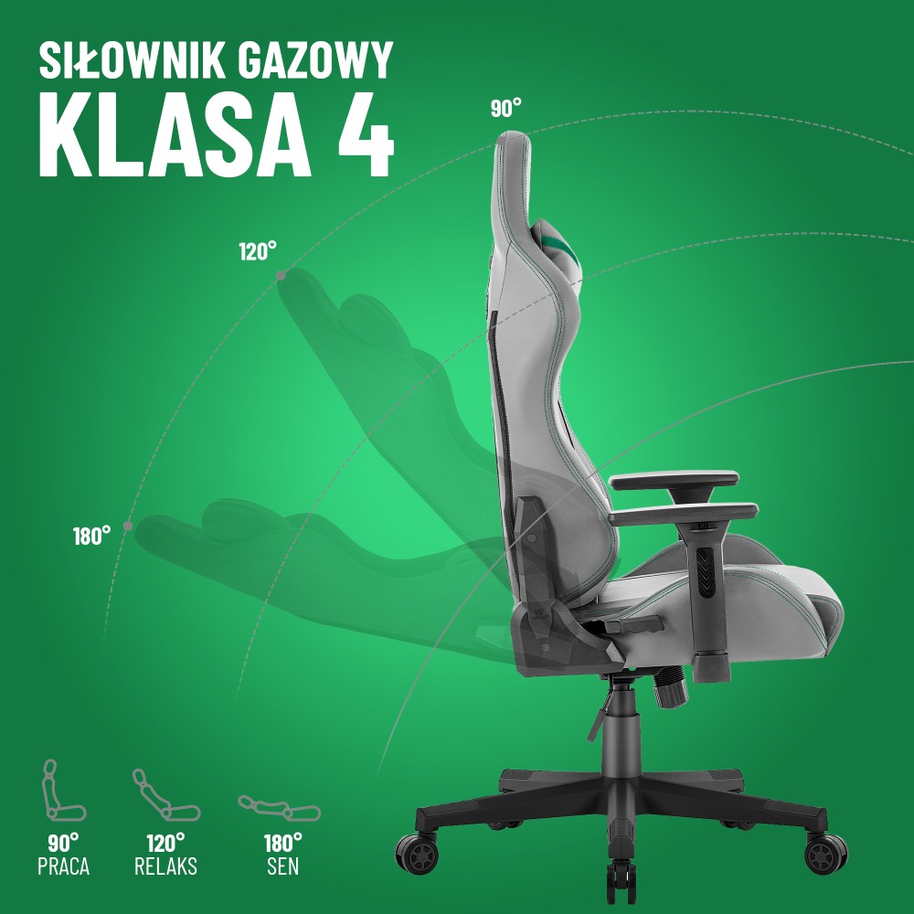 Fotel gamingowy Hell's Chair HC- 2002 Grey Green Szary Zielony Ekoskóra Premium