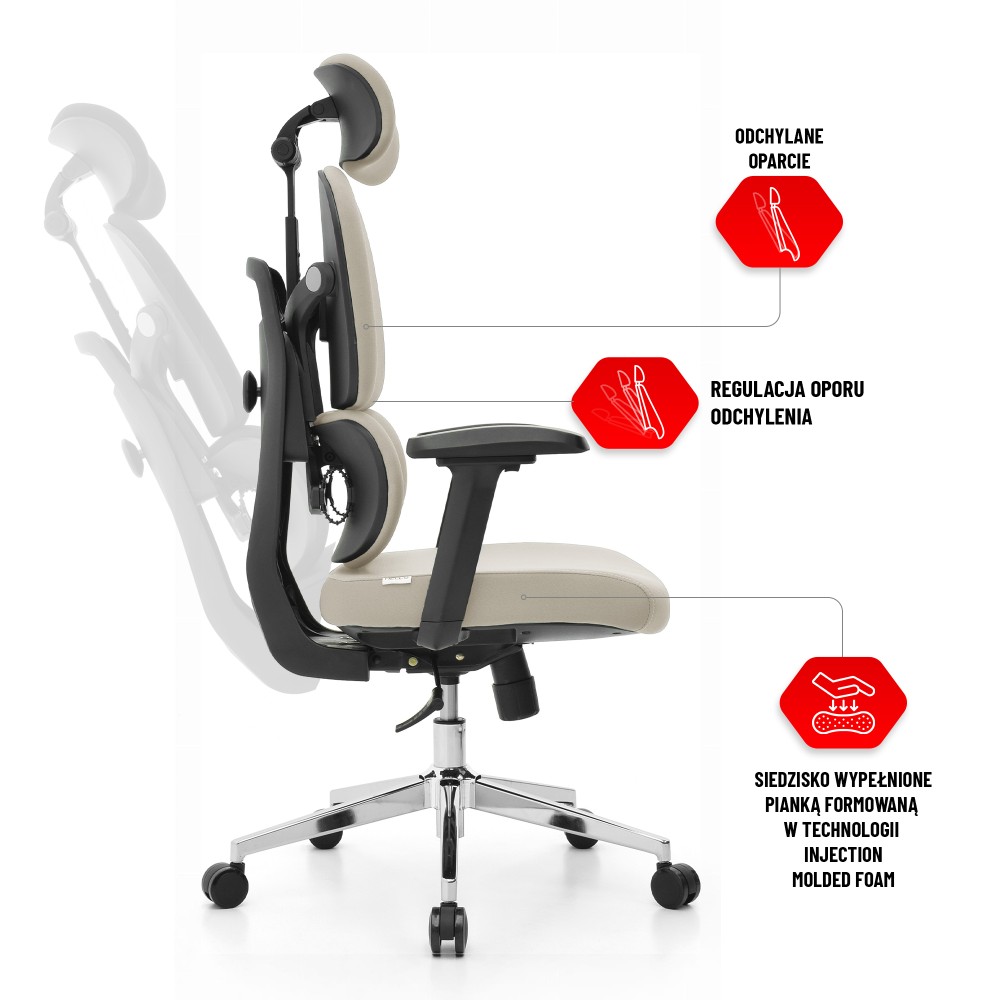 Fotel biurowy ergonomiczny obrotowy Hell's Chair HC- 1053 Beige Beżowy Tkanina