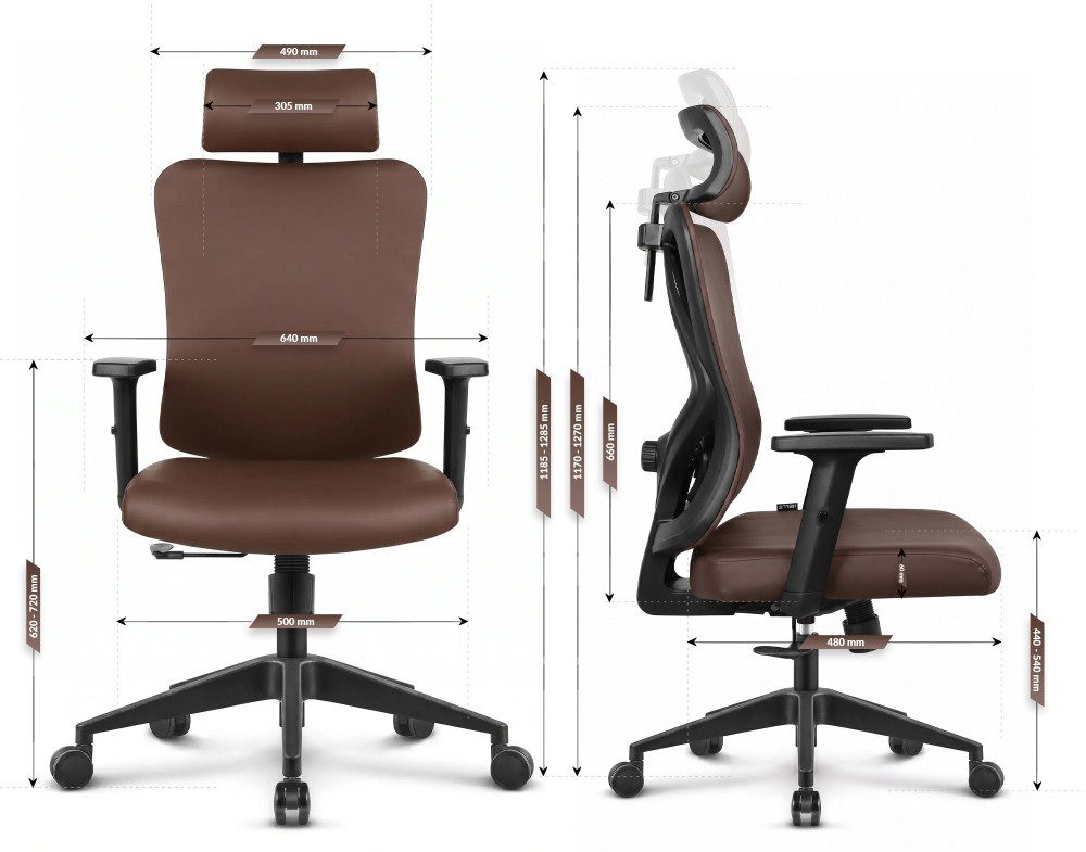 Fotel biurowy ergonomiczny obrotowy Hell's Chair HC- 1041 Brązowy Ekoskóra silikonowa Premium