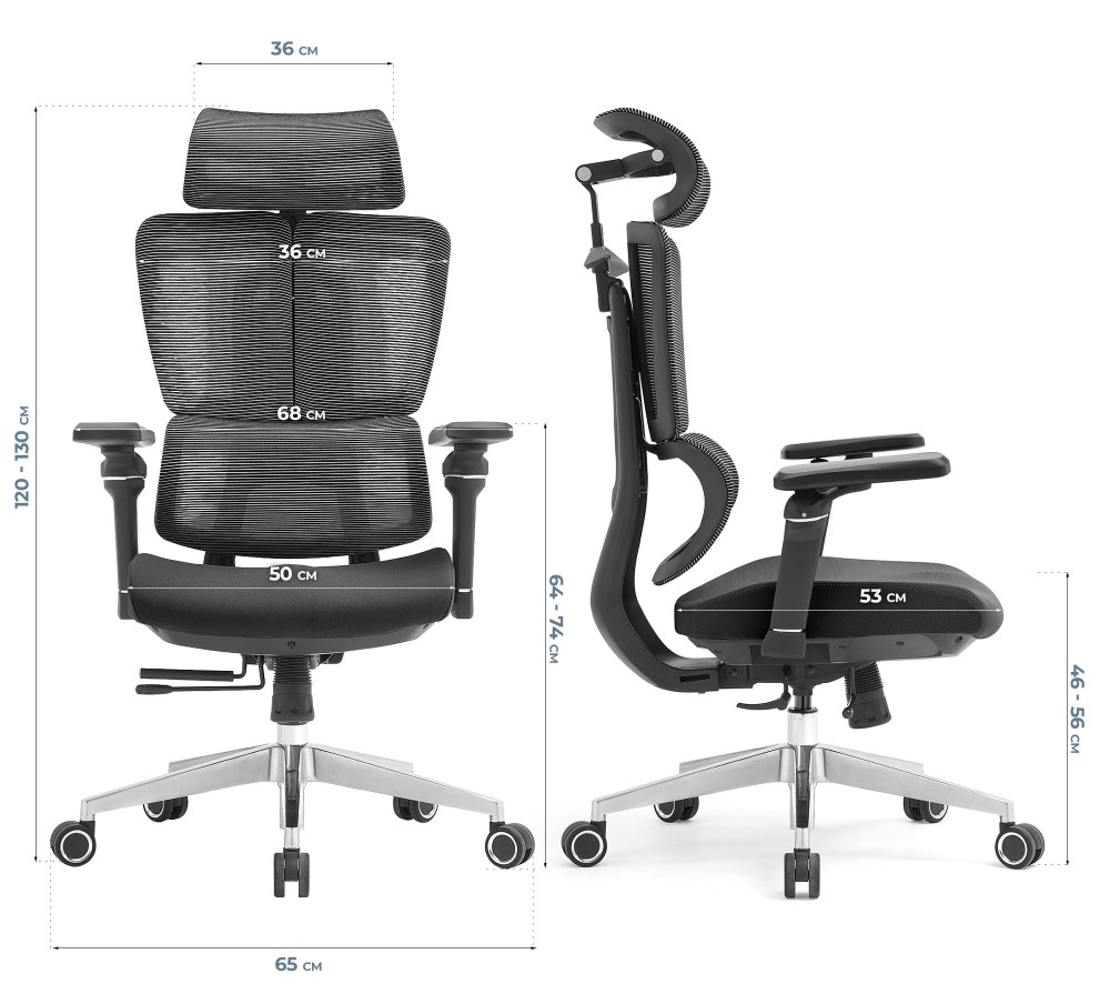 Fotel biurowy ergonomiczny obrotowy ERGONOBLE 3058 Black Czarny Tkanina