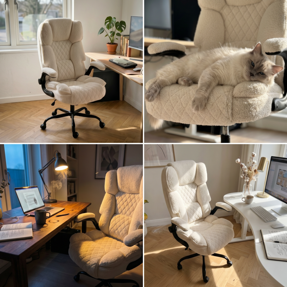 Fotel biurowy obrotowy Hell's Chair HC- 1033 Cream Boucle Tkanina