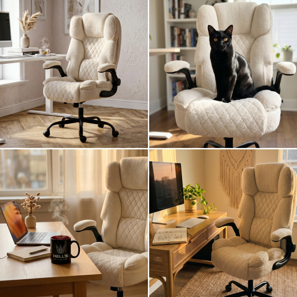 Fotel biurowy obrotowy Hell's Chair HC- 1033 Cream Boucle Tkanina