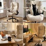 Fotel biurowy obrotowy Hell's Chair HC- 1033 Cream Boucle Tkanina