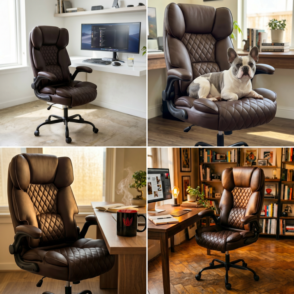 Fotel biurowy obrotowy Hell's Chair HC- 1033 Brown Brązowy Ekoskóra