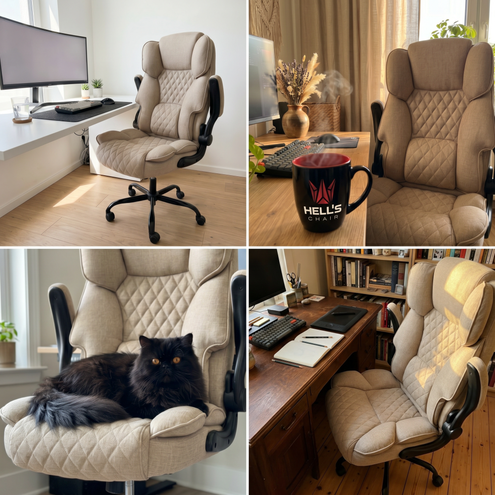 Fotel biurowy obrotowy Hell's Chair HC- 1033 Beige Beżowy Tkanina