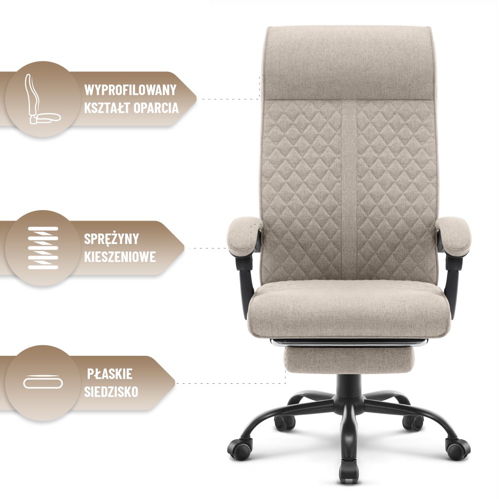 Fotel biurowy ergonomiczny obrotowy Hell's Chair HC- 1030 Beige Beżowy Tkanina