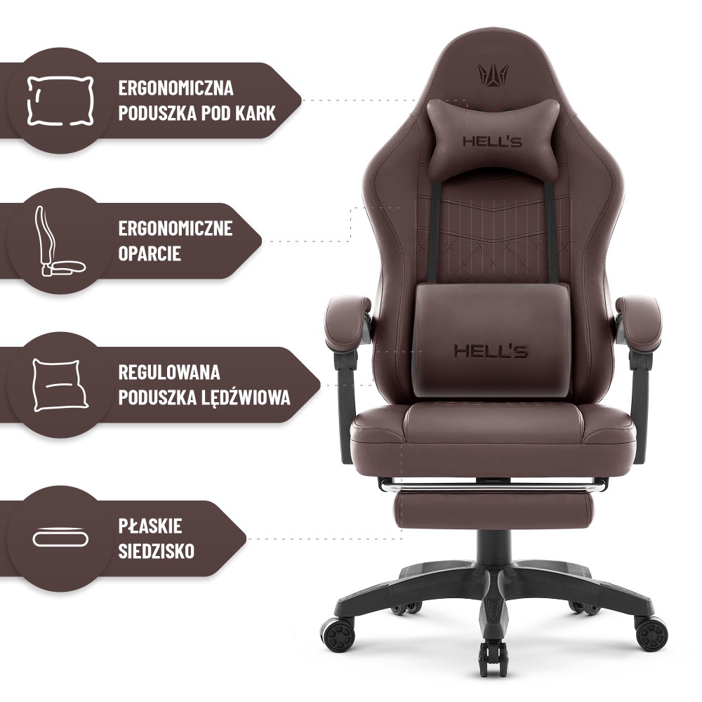 Fotel gamingowy Hell's Chair HC- 1015 Brown Brown Ciemny Brązowy Ekoskóra