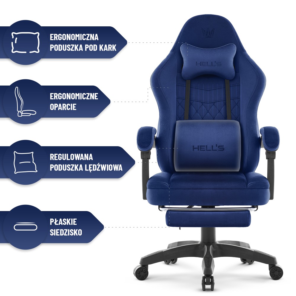 Fotel gamingowy Hell's Chair HC- 1015 Navy Tkanina Welurowa
