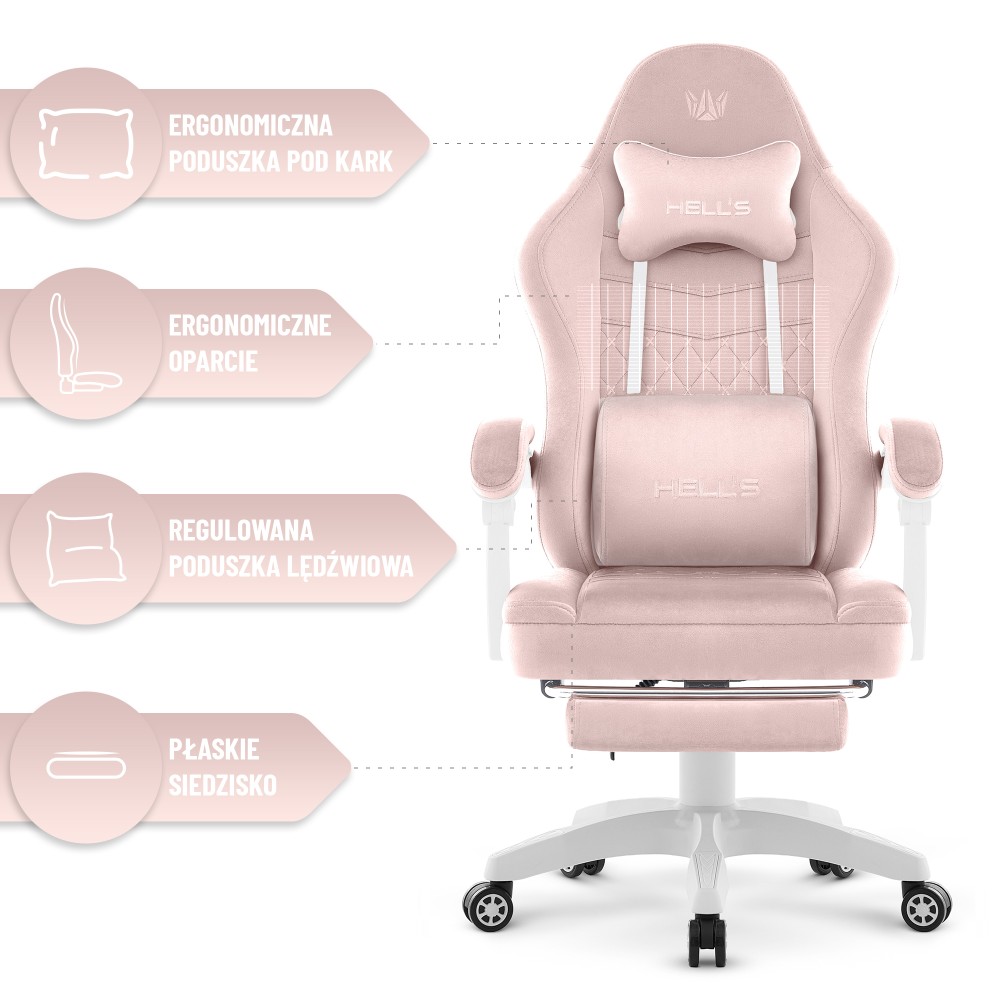 Fotel gamingowy Hell's Chair HC- 1015 Pink Różowy Tkanina Welurowa