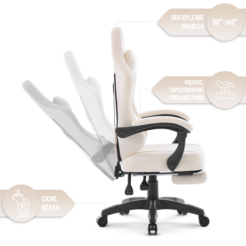 Fotel gamingowy Hell's Chair HC- 1015 Ecru Kremowy Tkanina