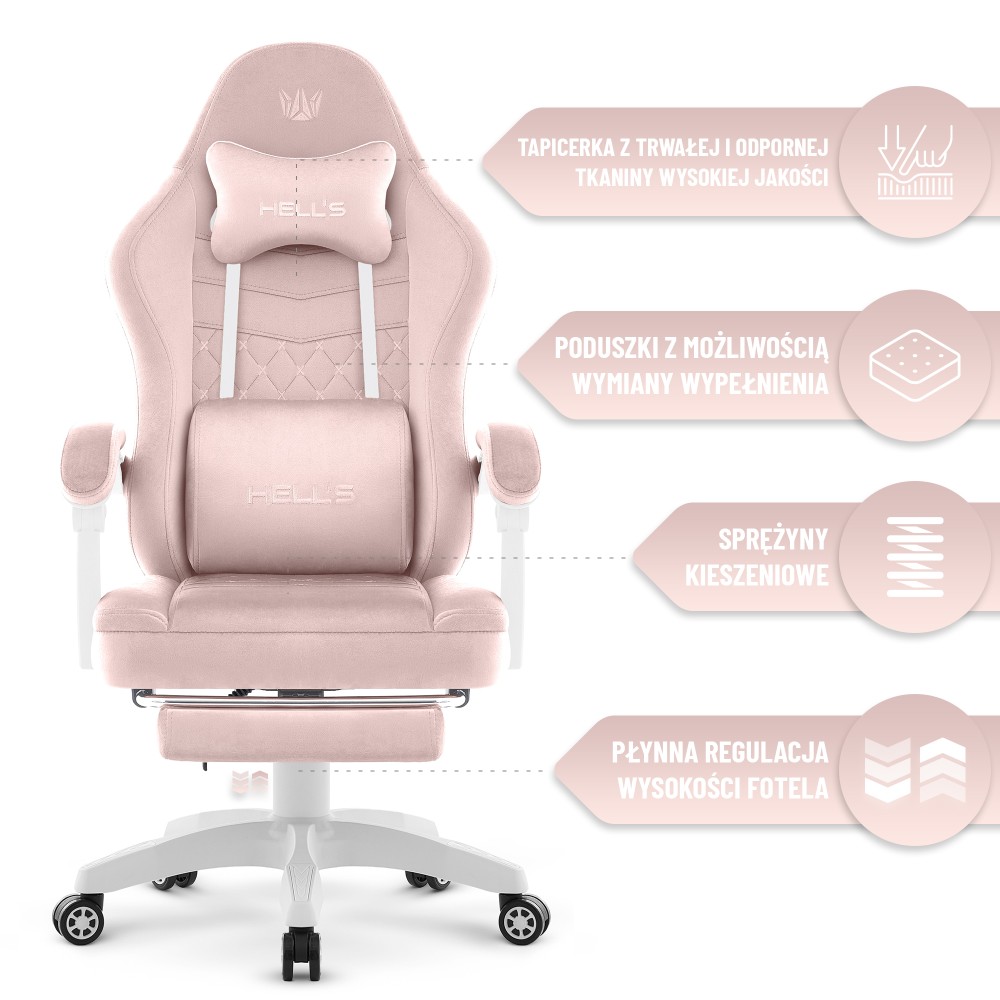 Fotel gamingowy Hell's Chair HC- 1015 Pink Różowy Tkanina Welurowa