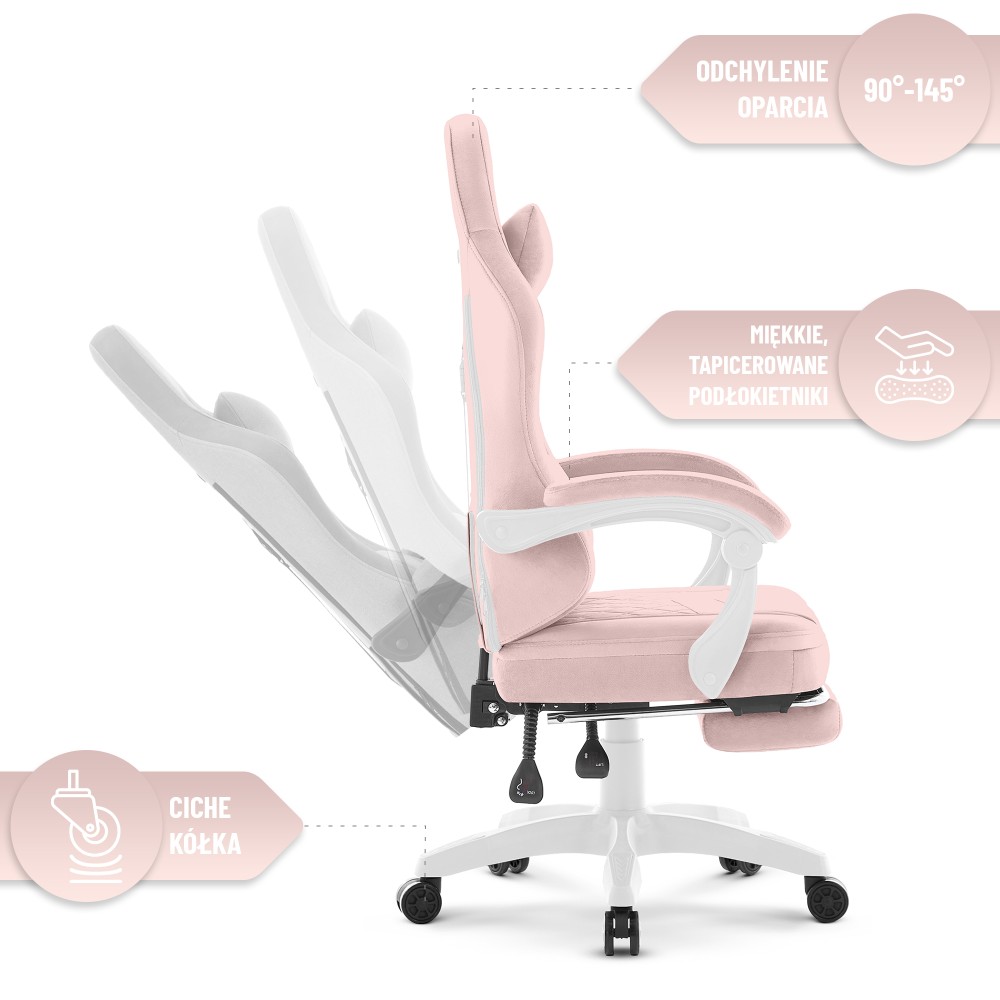 Fotel gamingowy Hell's Chair HC- 1015 Pink Różowy Tkanina Welurowa