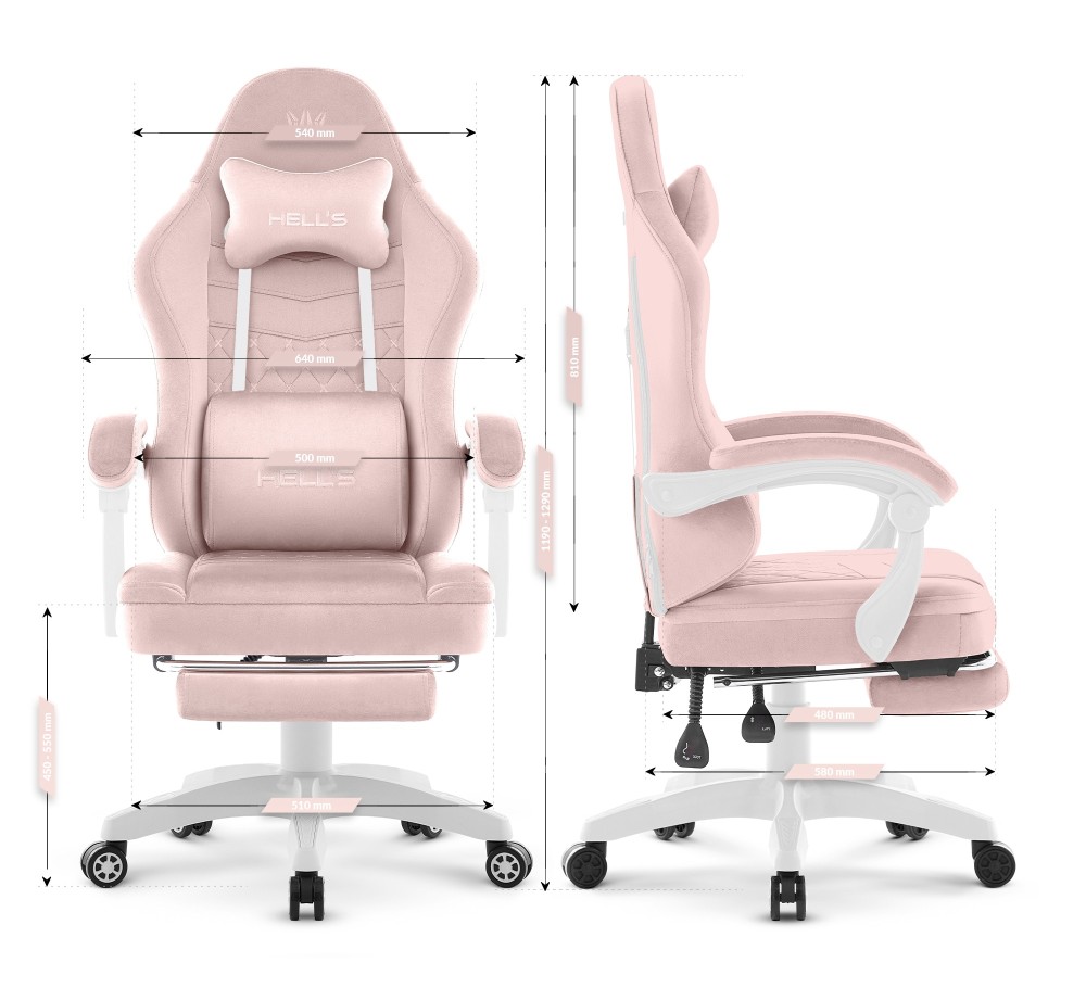 Fotel gamingowy Hell's Chair HC- 1015 Pink Różowy Tkanina Welurowa