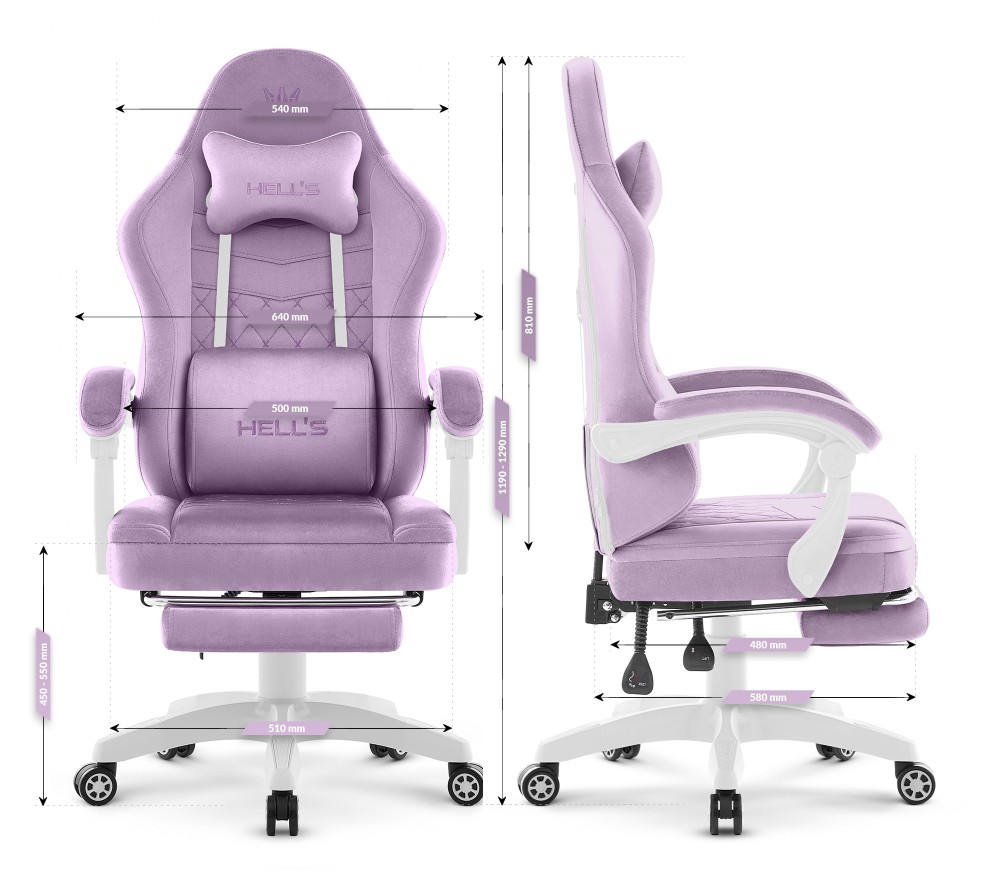 Fotel gamingowy Hell's Chair HC- 1015 Purple Fioletowy Tkanina Welurowa