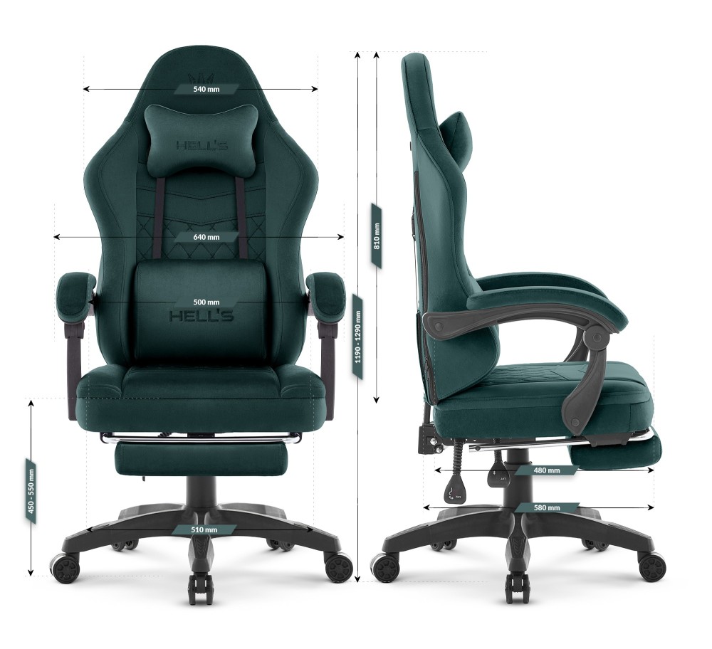 Fotel gamingowy Hell's Chair HC- 1015 Green Zielony Tkanina Welurowa