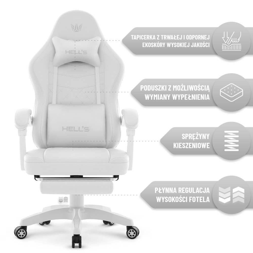 Fotel gamingowy Hell's Chair HC- 1015 White Biały Ekoskóra