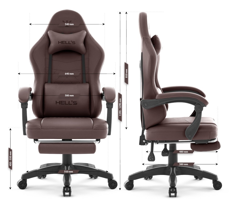 Fotel gamingowy Hell's Chair HC- 1015 Brown Brown Ciemny Brązowy Ekoskóra