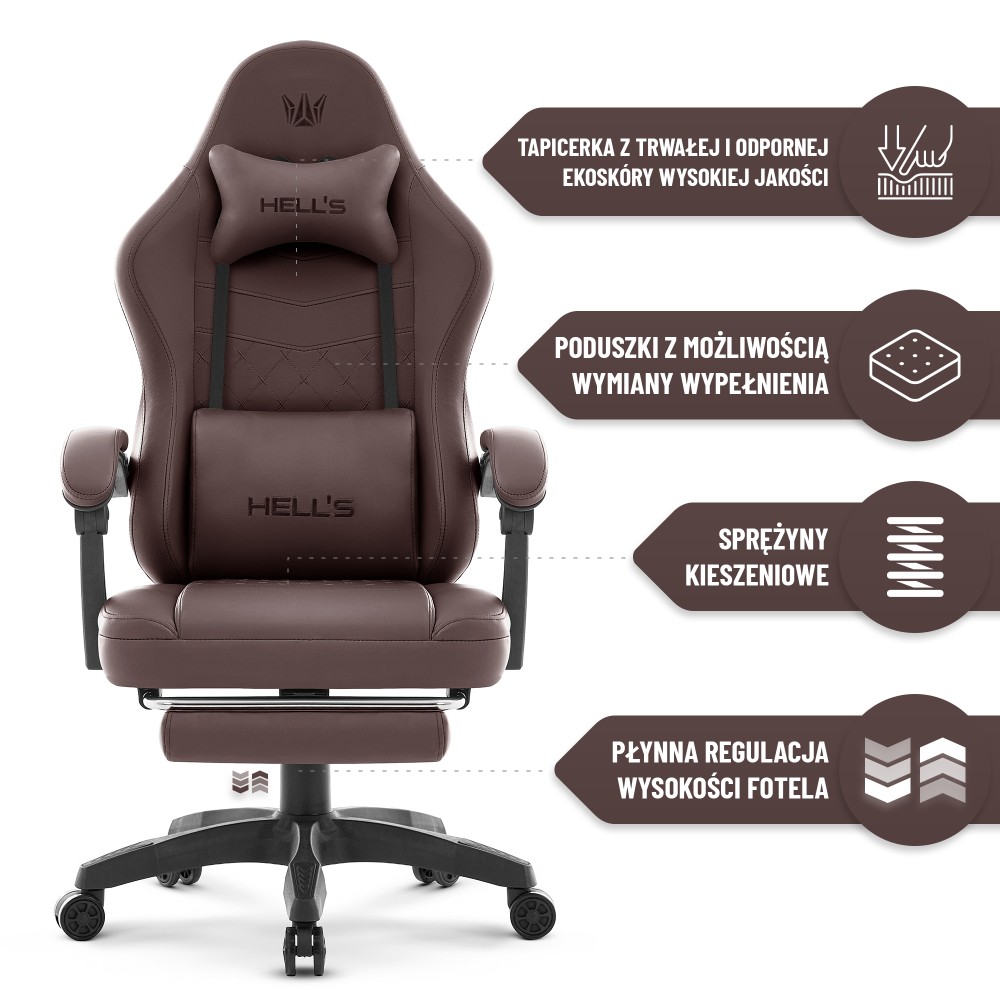 Fotel gamingowy Hell's Chair HC- 1015 Brown Brown Ciemny Brązowy Ekoskóra