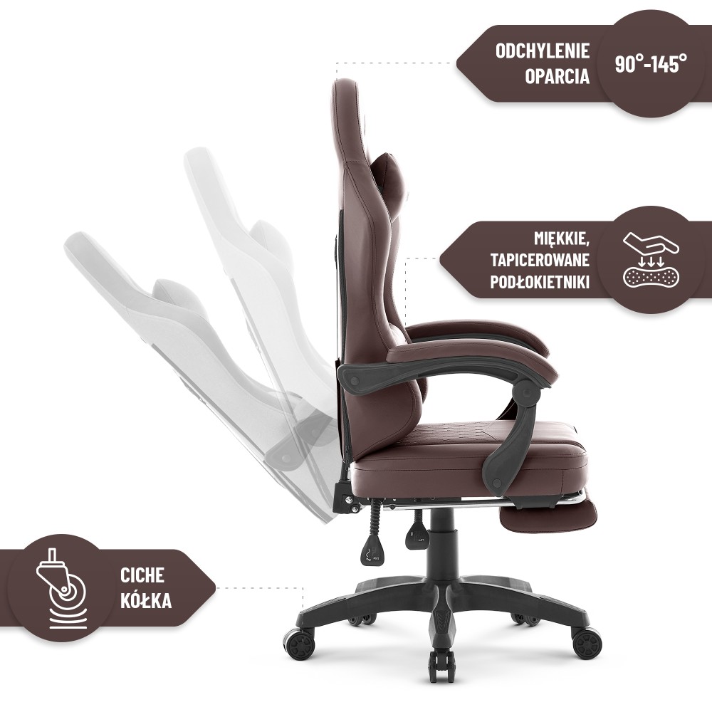 Fotel gamingowy Hell's Chair HC- 1015 Brown Brown Ciemny Brązowy Ekoskóra