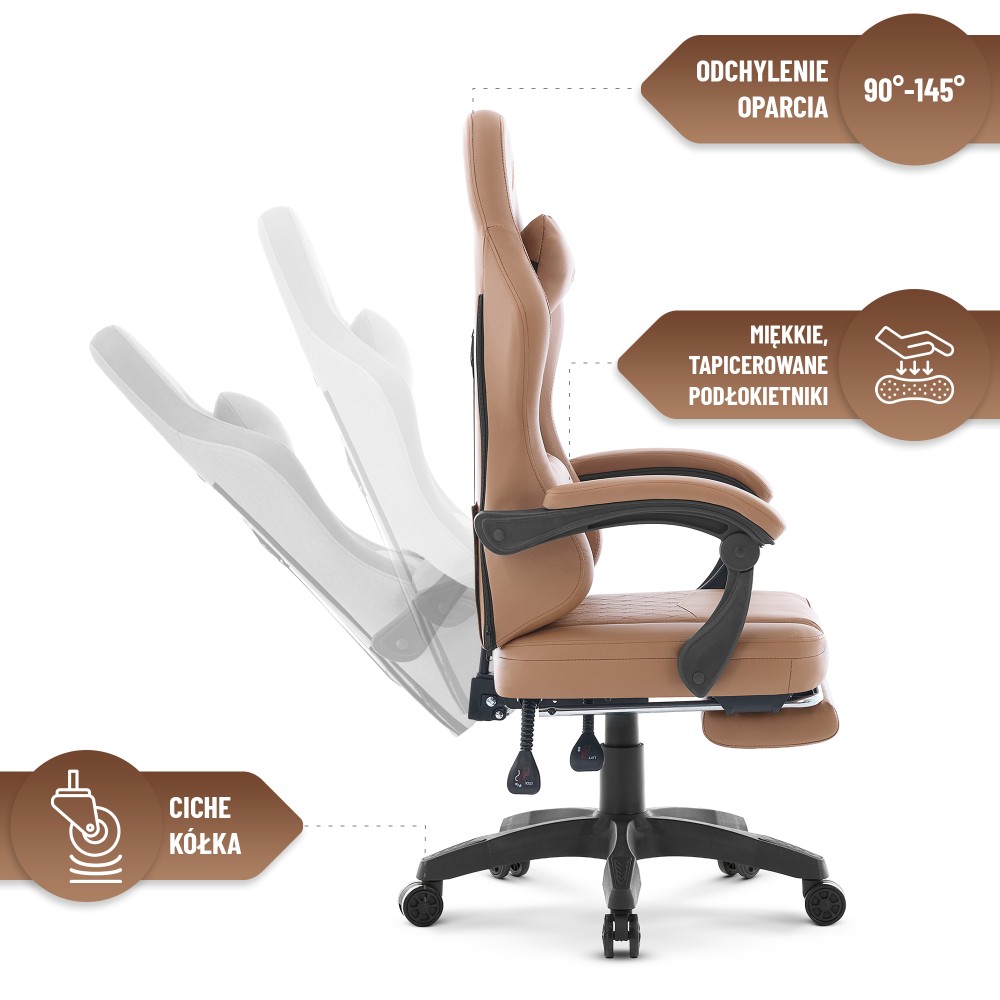 Fotel gamingowy Hell's Chair HC- 1015 Light Brown Jasny Brązowy Ekoskóra