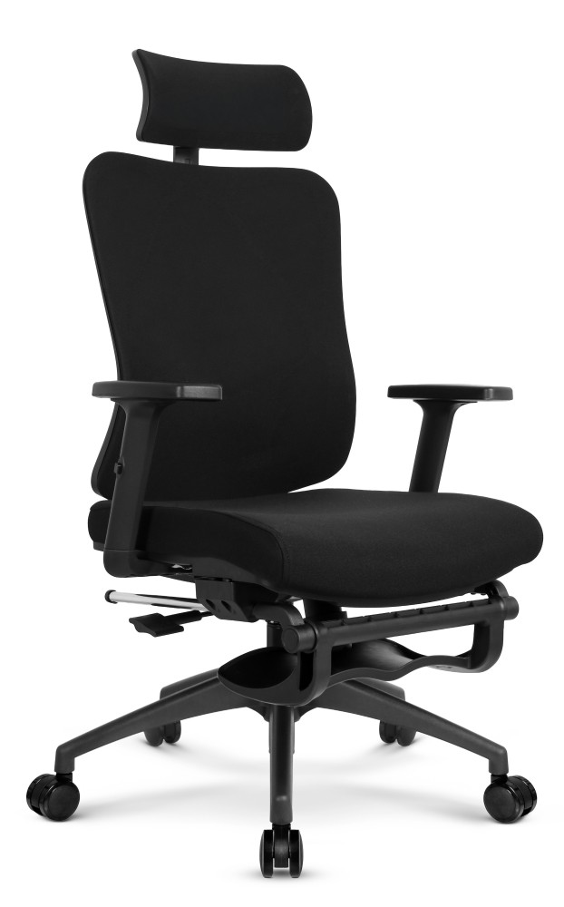 Fotel biurowy ergonomiczny obrotowy Hell's Chair HC- 1041 Black Czarny Tkanina Premium z Podnóżkiem