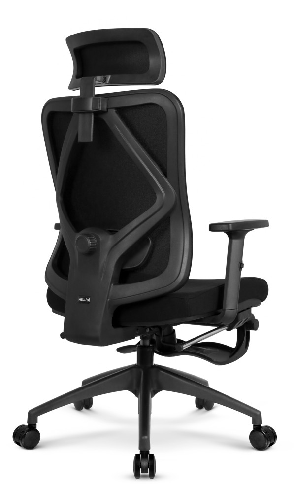 Fotel biurowy ergonomiczny obrotowy Hell's Chair HC- 1041 Black Czarny Tkanina Premium z Podnóżkiem