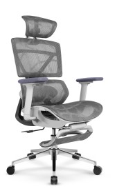Fotel biurowy ergonomiczny obrotowy Hell's Chair HC- 1059 Grey White Szary Biały z Masażem Tkanina 