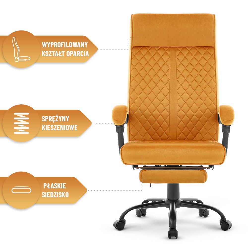 Fotel biurowy ergonomiczny obrotowy Hell's Chair HC- 1030 Mustard Musztardowy Tkanina