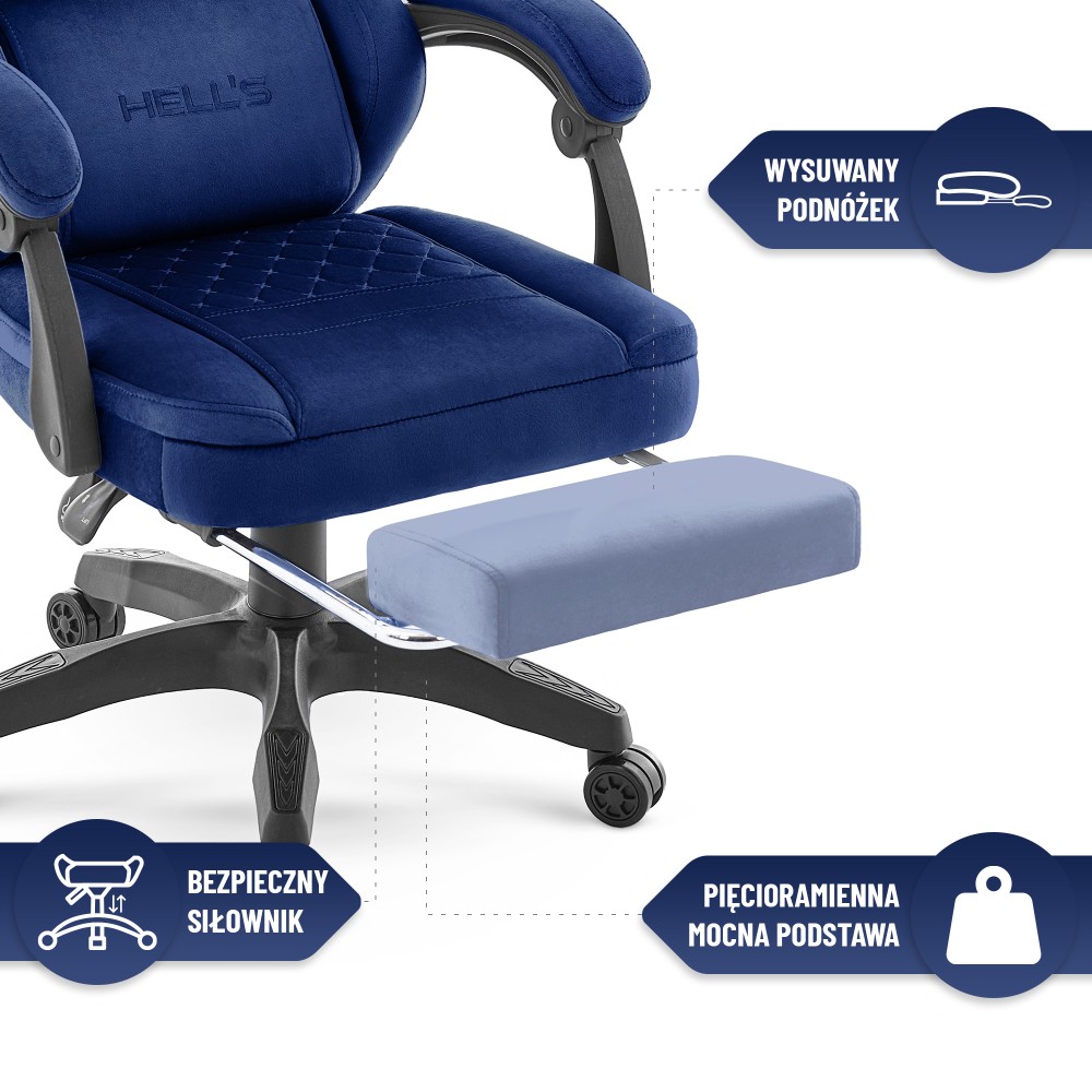 Fotel gamingowy Hell's Chair HC- 1015 Navy Tkanina Welurowa