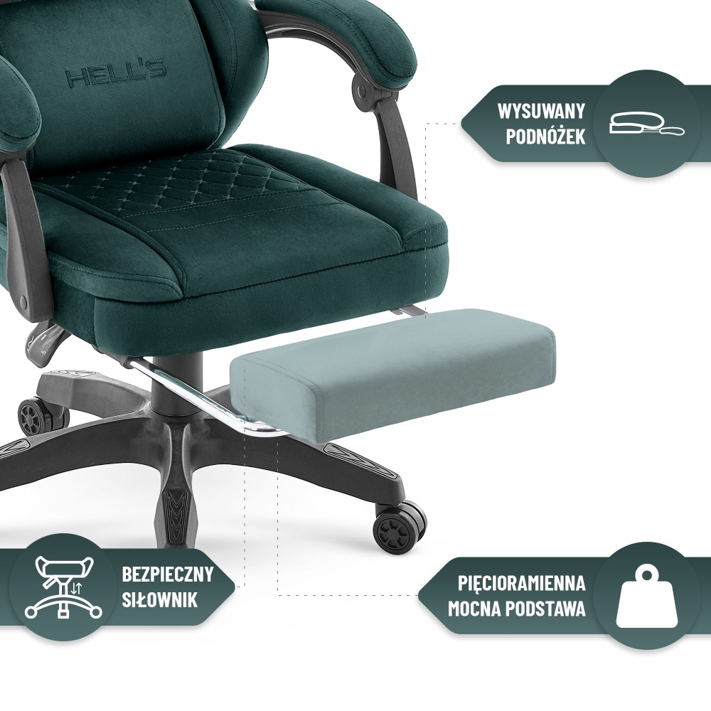 Fotel gamingowy Hell's Chair HC- 1015 Green Zielony Tkanina Welurowa