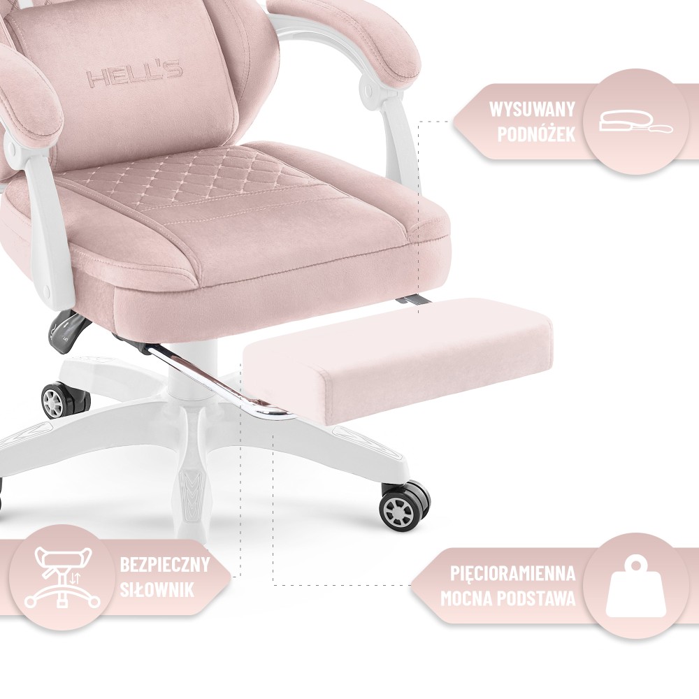 Fotel gamingowy Hell's Chair HC- 1015 Pink Różowy Tkanina Welurowa