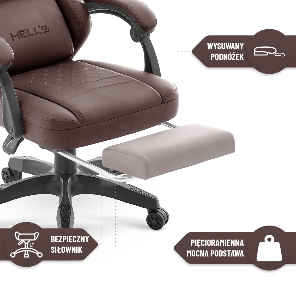 Fotel gamingowy Hell's Chair HC- 1015 Brown Brown Ciemny Brązowy Ekoskóra