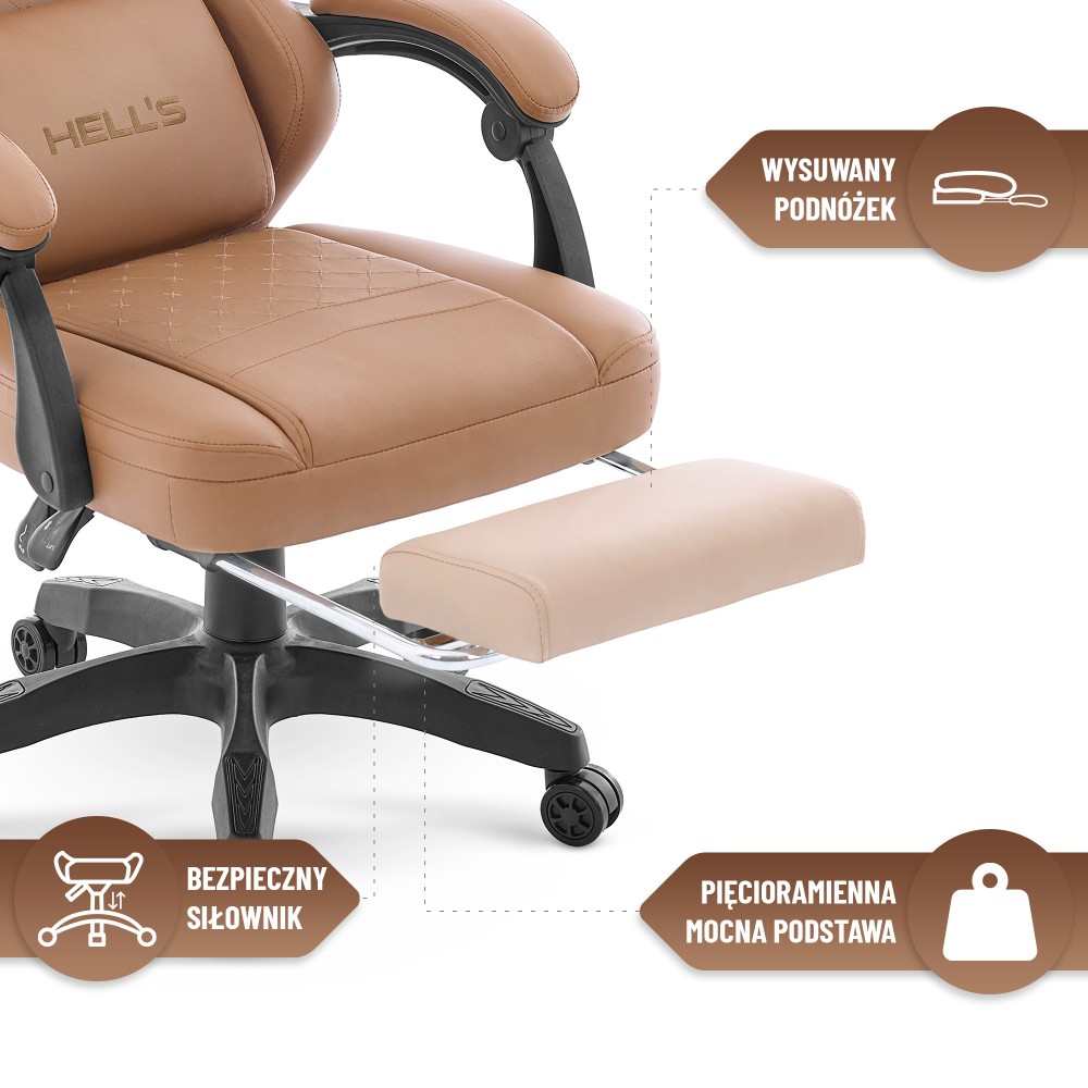 Fotel gamingowy Hell's Chair HC- 1015 Light Brown Jasny Brązowy Ekoskóra