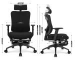 Fotel biurowy ergonomiczny obrotowy Hell's Chair HC- 1041 Black Czarny Tkanina Premium z Podnóżkiem