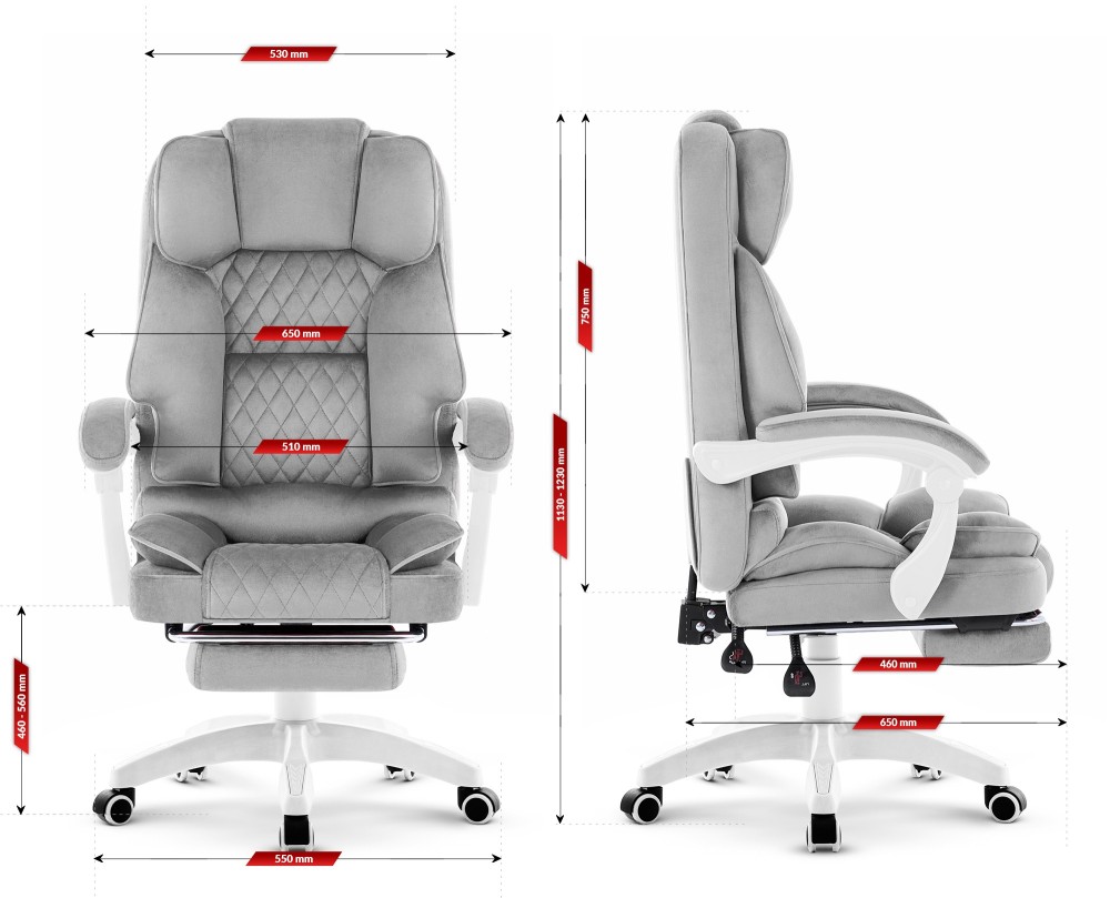 Fotel biurowy obrotowy Hell's Chair HC- 1031 Grey White Szary Biały Tkanina Welurowa
