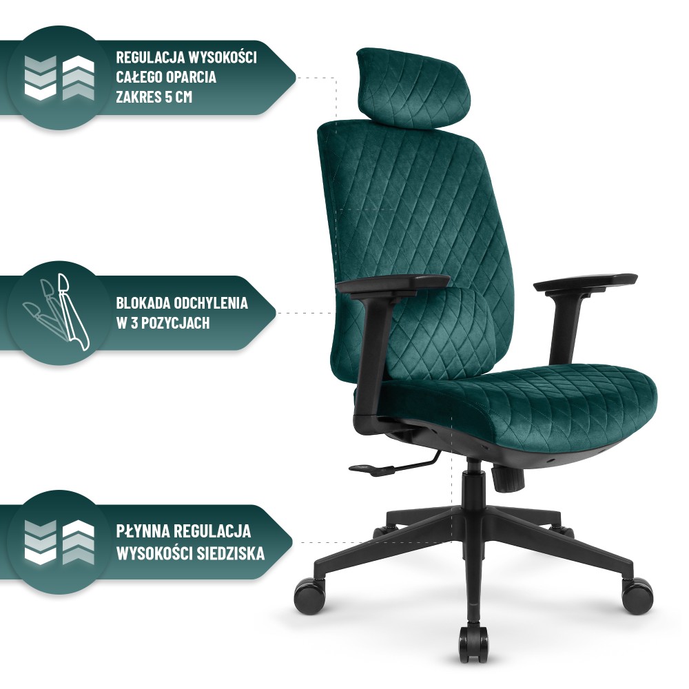 Fotel biurowy ergonomiczny obrotowy Hell's Chair HC- 1047 Green Zielony Tkanina Welurowa