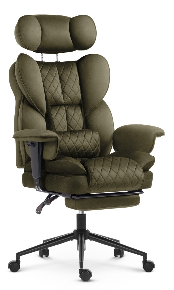 Fotel biurowy ergonomiczny obrotowy Hell's Chair HC- 1037 Olive Green Oliwkowy Tkanina Welurowa