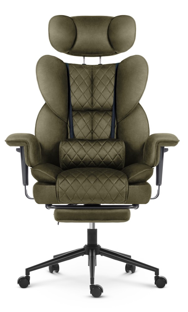Fotel biurowy ergonomiczny obrotowy Hell's Chair HC- 1037 Olive Green Oliwkowy Tkanina Welurowa