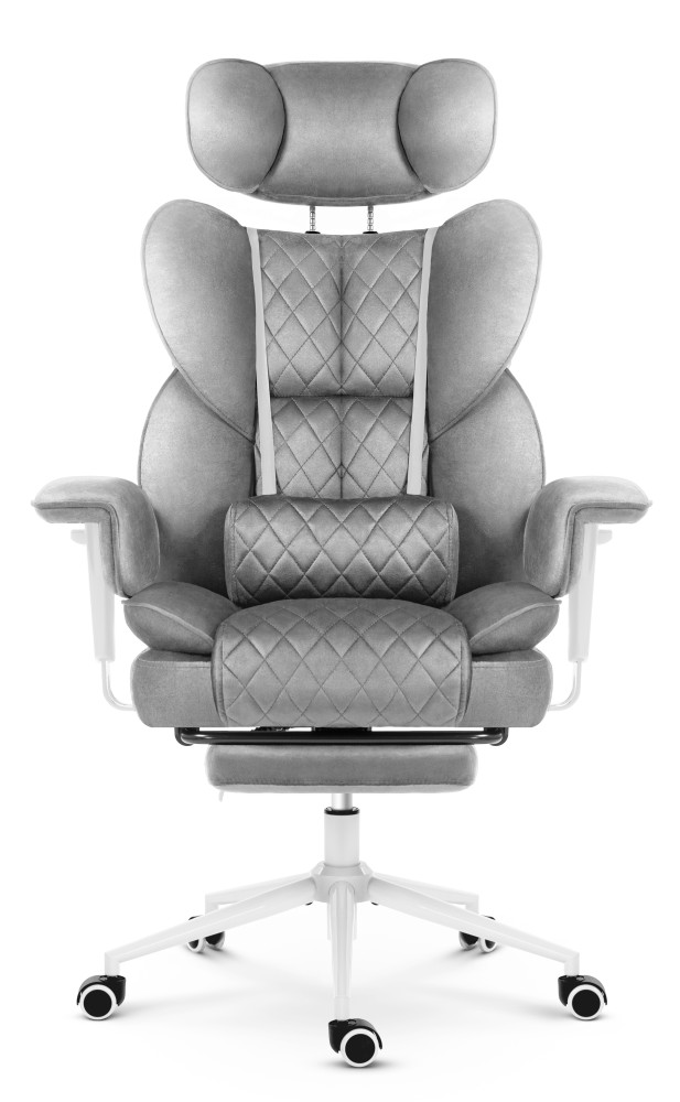 Fotel biurowy ergonomiczny obrotowy Hell's Chair HC- 1037 Grey White Szary Biały Tkanina Welurowa